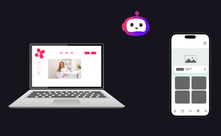 Animated illustration of SkinClub scanning a clinic website to import its logo, colours and services